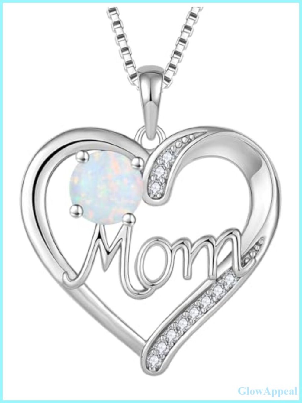 925 Sterling Silver Mom Heart Pendant Necklace Created Opal 18+2" Chain